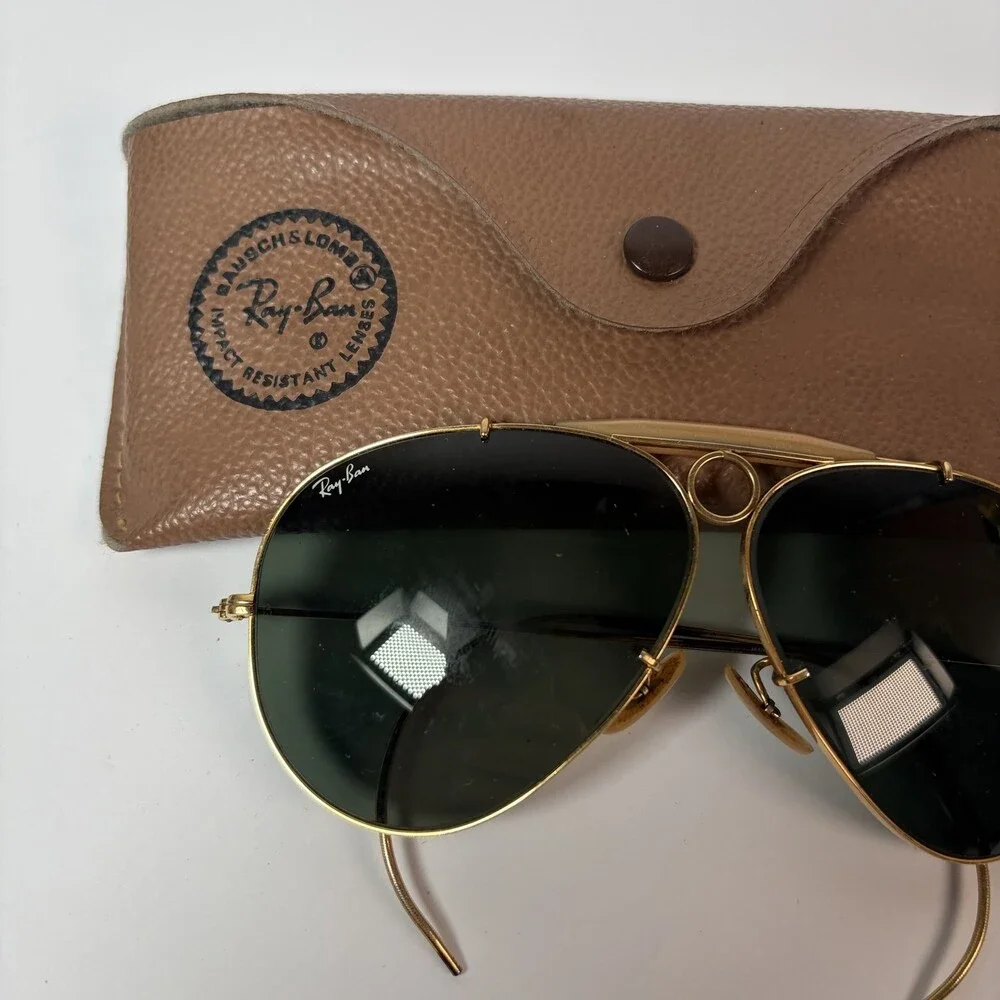Ray-Ban Bausch & Lomb Outdoorsman Shooter Aviator Sunglasses Gold G-15 w/ Case